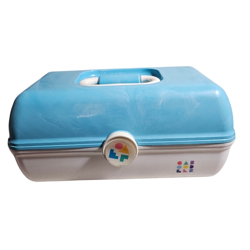Vintage Sky Blue White Caboodles Makeup Cosmetic Box Storage Case